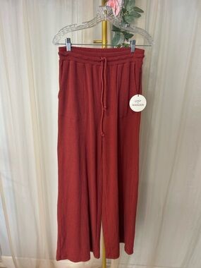 Lost + Wander Terracotta Ribbed Knit Pants Wide Leg Lounge